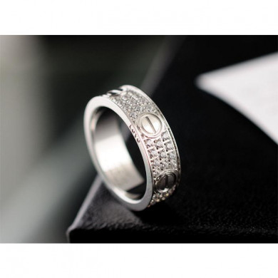 Cartier Fashion Rings for women, Silver Stainless Steel and three rows white Crystal, Size 5~9
