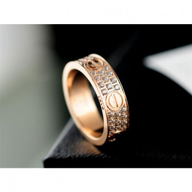 Cartier Fashion Rings for women, Rose Gold Stainless Steel and three rows white Crystal, Size 5~9