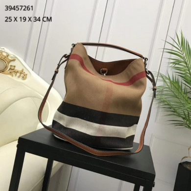 Burberry, 39457421, The Medium Ashby in Canvas Check and Leather