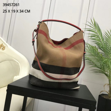Burberry, 39457421, The Medium Ashby in Canvas Check and Leather