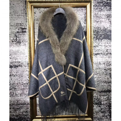 BURBERRY Check Cashmere Poncho, 100% CASHMERE