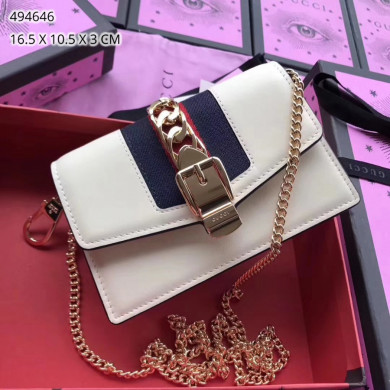 GUCCI Sylvie leather mini chain bag, 494646, Chain shoulder strap with 23.5 inches drop