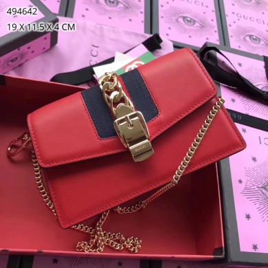 GUCCI Sylvie leather mini chain bag, 494642, Chain shoulder strap with 23.5 inches drop