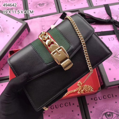 GUCCI Sylvie leather mini chain bag, 494642, Chain shoulder strap with 23.5 inches drop