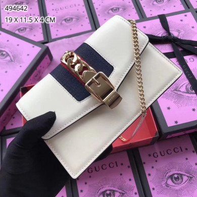 GUCCI Sylvie leather mini chain bag, 494642, Chain shoulder strap with 23.5 inches drop