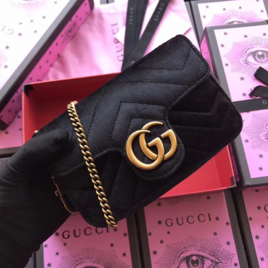 GUCCI GG Marmont matelassé Velvet super mini bag, 476433, 6.5W x 4H x 2D inches