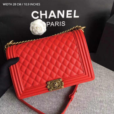 CHANEL BOY CHANEL HANDBAG, GRAINED CALFSKIN, 28CM