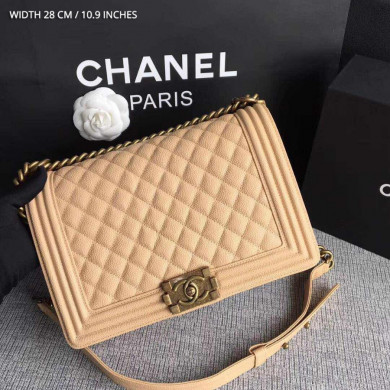 CHANEL BOY CHANEL HANDBAG, GRAINED CALFSKIN, 28CM