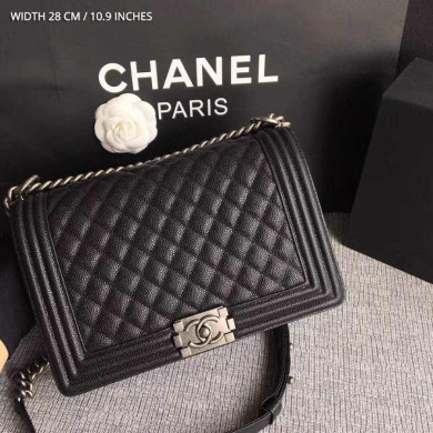 CHANEL BOY CHANEL HANDBAG, GRAINED CALFSKIN, 28CM