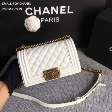 SMALL BOY CHANEL HANDBAG, PRINTED GRAINED CALFSKIN, 20CM / 7.9 IN