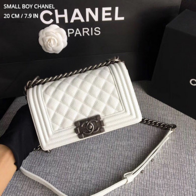 SMALL BOY CHANEL HANDBAG, PRINTED GRAINED CALFSKIN, 20CM / 7.9 IN