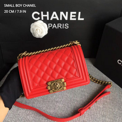SMALL BOY CHANEL HANDBAG, PRINTED GRAINED CALFSKIN, 20CM / 7.9 IN