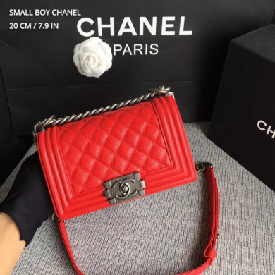 SMALL BOY CHANEL HANDBAG, PRINTED GRAINED CALFSKIN, 20CM / 7.9 IN