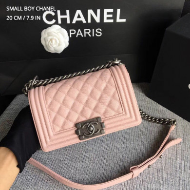 SMALL BOY CHANEL HANDBAG, PRINTED GRAINED CALFSKIN, 20CM / 7.9 IN