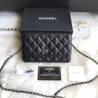 A33814, CLASSIC WALLET ON CHAIN, WOC CHANEL, CAVIAR / CALFSKIN