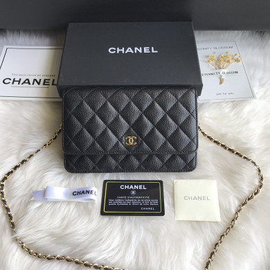 A33814, CLASSIC WALLET ON CHAIN, WOC CHANEL, CAVIAR / CALFSKIN