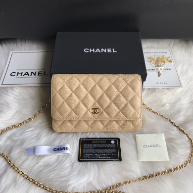 A33814, CLASSIC WALLET ON CHAIN, WOC CHANEL, CAVIAR / CALFSKIN
