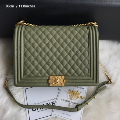 LARGE BOY CHANEL HANDBAG, PRINTED GRAINED CALFSKIN, Caviar, 30CM / 11.8 IN