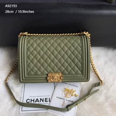 LARGE BOY CHANEL HANDBAG, PRINTED GRAINED CALFSKIN, Caviar, 28CM / 10.9 IN