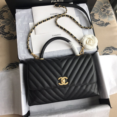 A92991, Flap Bag with Top Handle, CHANEL Handbags, Caviar, Grained Calfskin, Lizard & Gold-Tone Metal