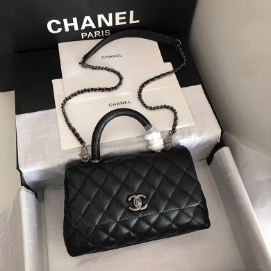 A92990, Small Flap Bag with Top Handle, CHANEL Handbags, Caviar, Grained Calfskin, Lizard & Silver-Tone Metal