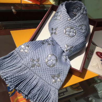 LOGOMANIA SHINE(SILVER COLOR) SCARF, LOUIS VUITTON LV SCARF, 68.9 x 11.8 inches, 94% wool, 6% silk