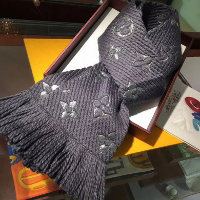 LOGOMANIA SHINE(SILVER COLOR) SCARF, LOUIS VUITTON LV SCARF, 68.9 x 11.8 inches, 94% wool, 6% silk