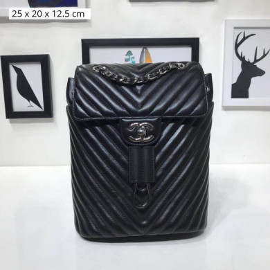 Chanel Backpack, Lambskin, Silver-Tone Metal