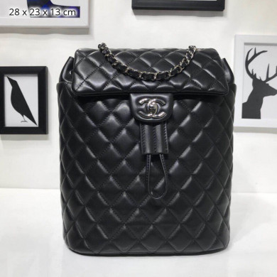 Chanel Backpack, Lambskin, Silver-Tone Metal