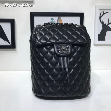 Chanel Backpack, Lambskin, Silver-Tone Metal