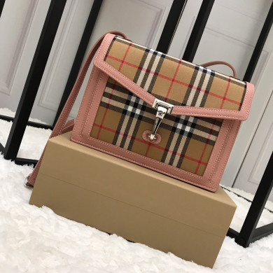 80063591, Small Vintage Check and Leather Crossbody Bag, Burberry Handbag
