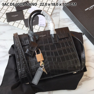 392035 CLASSIC SAC DE JOUR NANO IN EMBOSSED CROCODILE SHINY LEATHER, YSL Saint Laurent