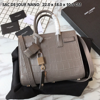 392035 CLASSIC SAC DE JOUR NANO IN EMBOSSED CROCODILE SHINY LEATHER, YSL Saint Laurent