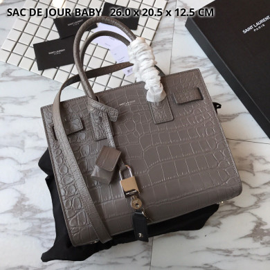 421863 CLASSIC SAC DE JOUR BABY IN EMBOSSED CROCODILE SHINY LEATHER, YSL Saint Laurent