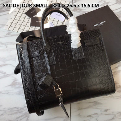 378299 CLASSIC SAC DE JOUR SMALL IN EMBOSSED CROCODILE SHINY LEATHER, YSL Saint Laurent