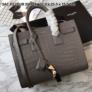 378299 CLASSIC SAC DE JOUR SMALL IN EMBOSSED CROCODILE SHINY LEATHER, YSL Saint Laurent