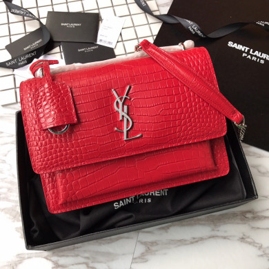 442906 SUNSET MEDIUM IN CROCODILE EMBOSSED SHINY LEATHER, YSL Saint Laurent