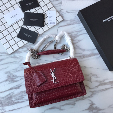 442906 SUNSET MEDIUM IN CROCODILE EMBOSSED SHINY LEATHER, YSL Saint Laurent
