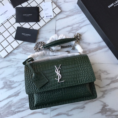 442906 SUNSET MEDIUM IN CROCODILE EMBOSSED SHINY LEATHER, YSL Saint Laurent