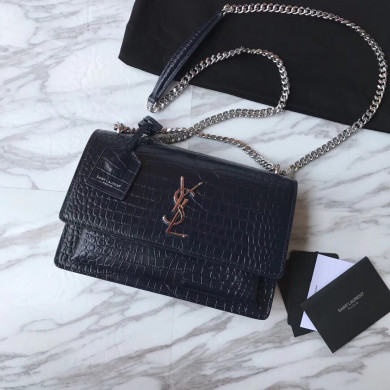 442906 SUNSET MEDIUM IN CROCODILE EMBOSSED SHINY LEATHER, YSL Saint Laurent