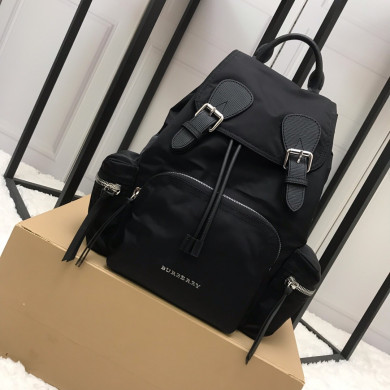 40166221, The Medium Rucksack in Technical Nylon and Leather, BURBERRY BACKPACKS