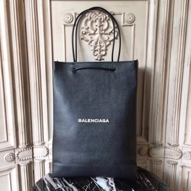 SHOPPING BAG NORTH-SOUTH M, Long natural grain calfskin shopping bag with marquetry logo, BALENCIAGA HANDBAGS