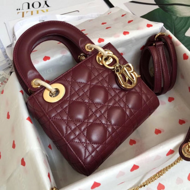 MINI LADY DIOR LAMBSKIN BAG, Strap long about 120cm, Christian Dior CD Handbags