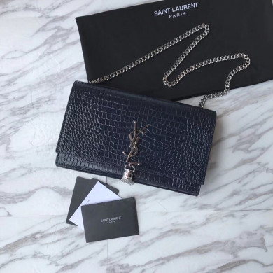 354119 KATE MEDIUM WITH TASSEL IN EMBOSSED CROCODILE SHINY LEATHER, STRAP DROP: 48CM, YSL Saint Laurent