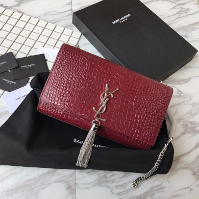 354119 KATE MEDIUM WITH TASSEL IN EMBOSSED CROCODILE SHINY LEATHER, STRAP DROP: 48CM, YSL Saint Laurent