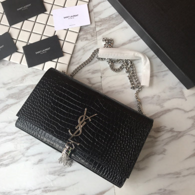 354119 KATE MEDIUM WITH TASSEL IN EMBOSSED CROCODILE SHINY LEATHER, STRAP DROP: 48CM, YSL Saint Laurent