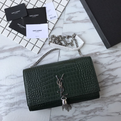 354119 KATE MEDIUM WITH TASSEL IN EMBOSSED CROCODILE SHINY LEATHER, STRAP DROP: 48CM, YSL Saint Laurent