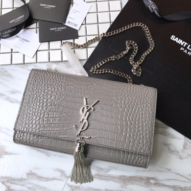 354119 KATE MEDIUM WITH TASSEL IN EMBOSSED CROCODILE SHINY LEATHER, STRAP DROP: 48CM, YSL Saint Laurent