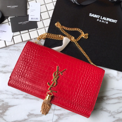 354119 KATE MEDIUM WITH TASSEL IN EMBOSSED CROCODILE SHINY LEATHER, STRAP DROP: 48CM, YSL Saint Laurent