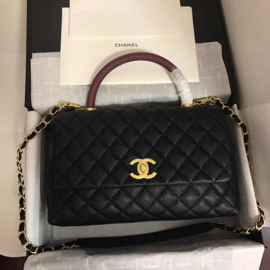 A92991, Flap Bag with Top Handle, CHANEL Handbags, Caviar, Grained Calfskin, Lizard & Gold-Tone Metal